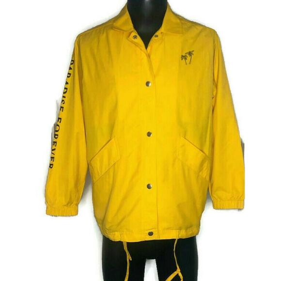 Urban Outfitter BDG Ott Street Palm Tree Coach Jacket Yellow Paradise Forever S - Picture 5 of 9